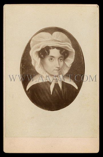Miniature Folk Portrait of Anna Lindenberger
Baltimore, Maryland
1838
Depicted in a Cabinet Card
American
Circa 1880, entire view